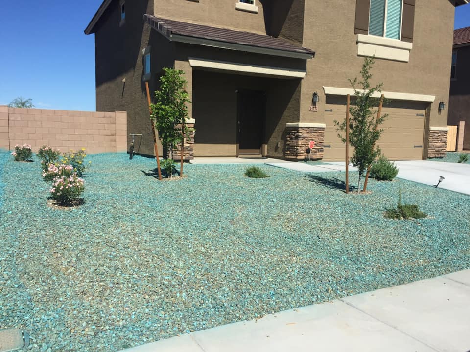 front yard with green pest spray